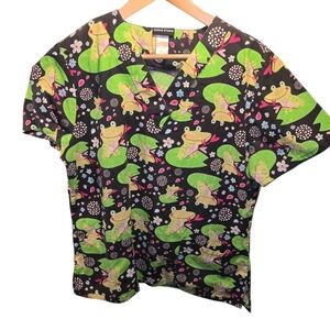 Scrub Studio "Frog" Black Scrub Top